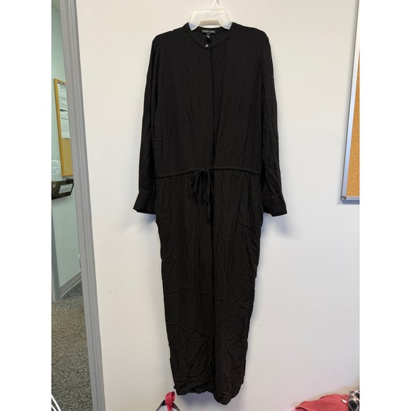 Eileen Fisher Pants - Eileen Fisher Womens Black Long Sleeve Drawstring Waist Jumpsuit Pockets Large